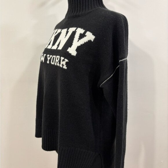 DKNY Black Turtleneck Sweater with White Logo - Picture 2 of 9